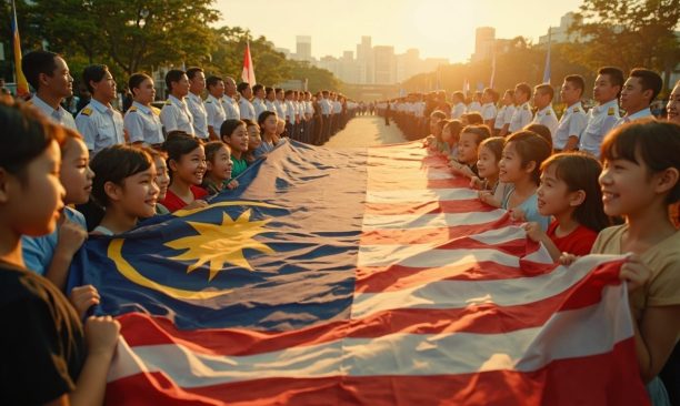 Diverse youth with flag