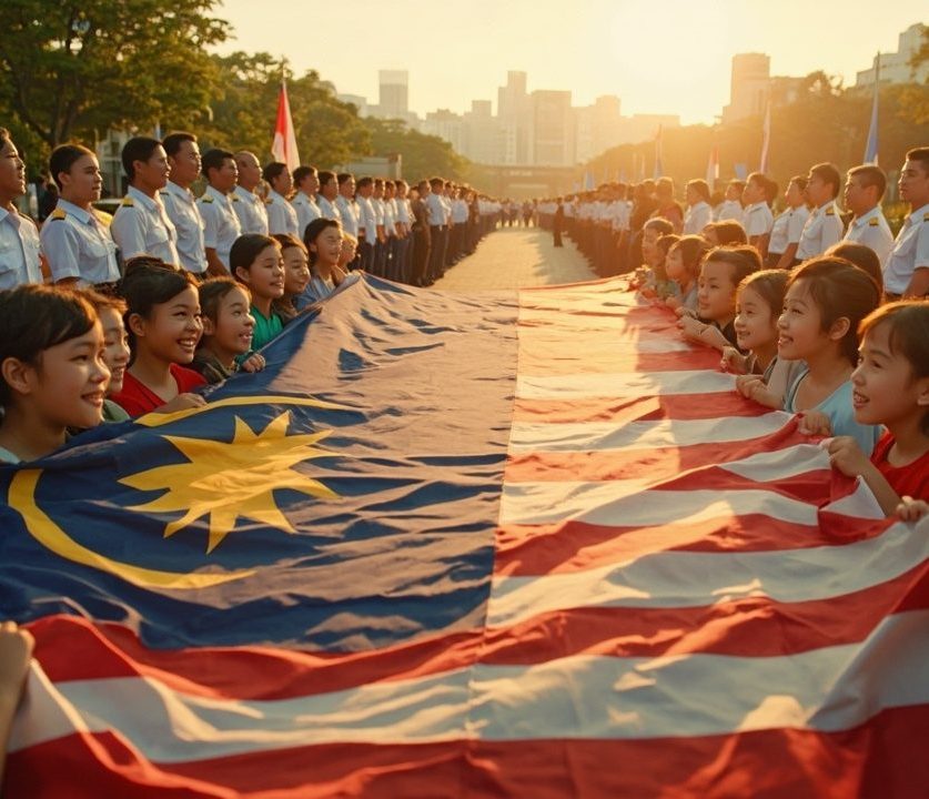 Diverse youth with flag